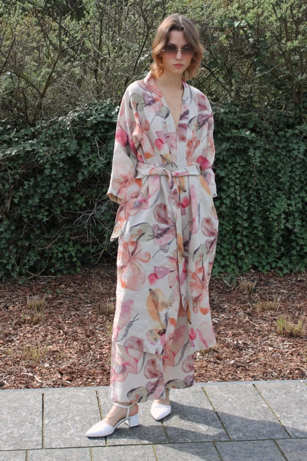 Lniane Długie Kimono