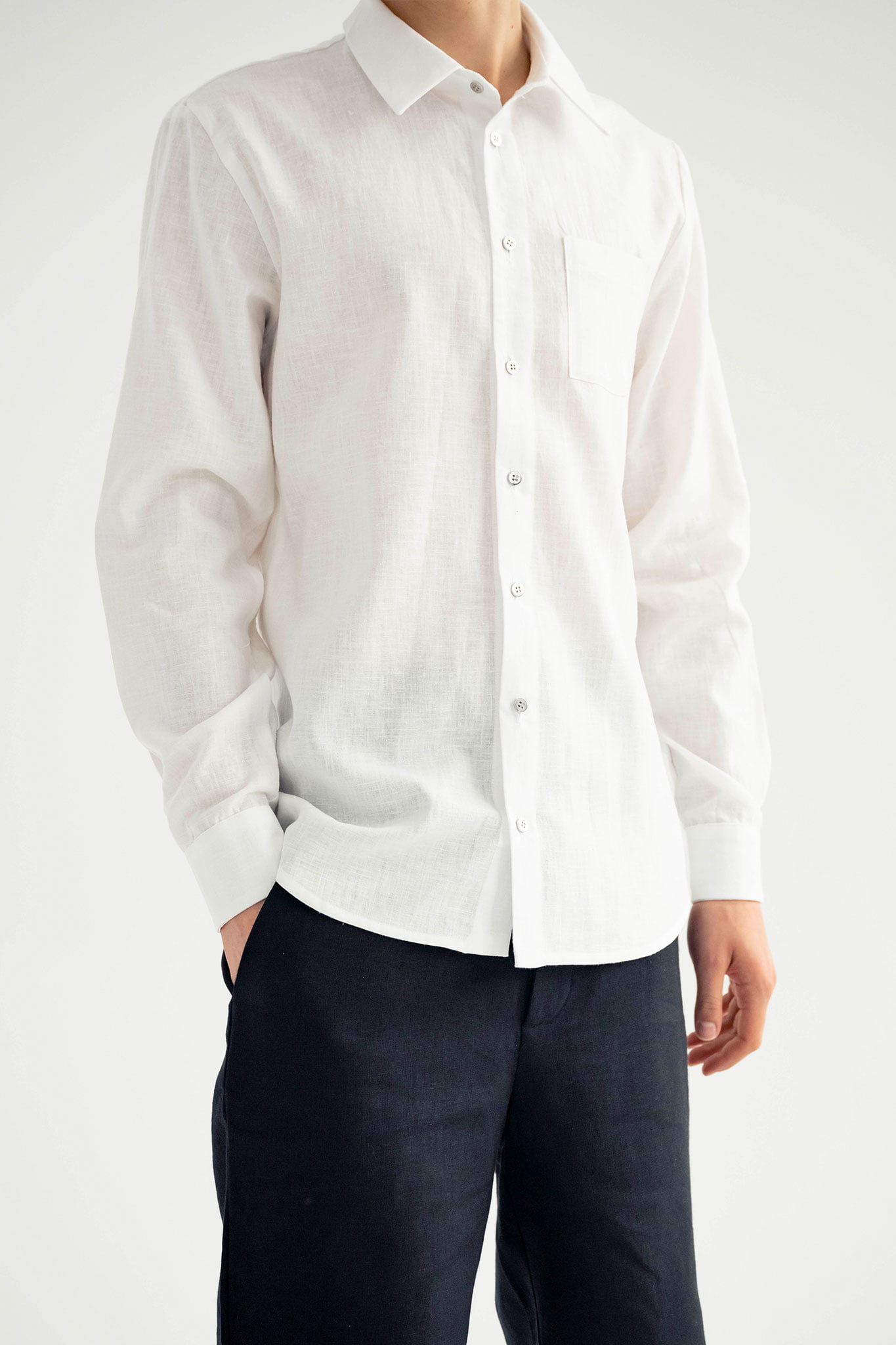 white linen shirt man