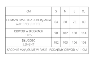 tabela rozmiarów spodnie dresowe