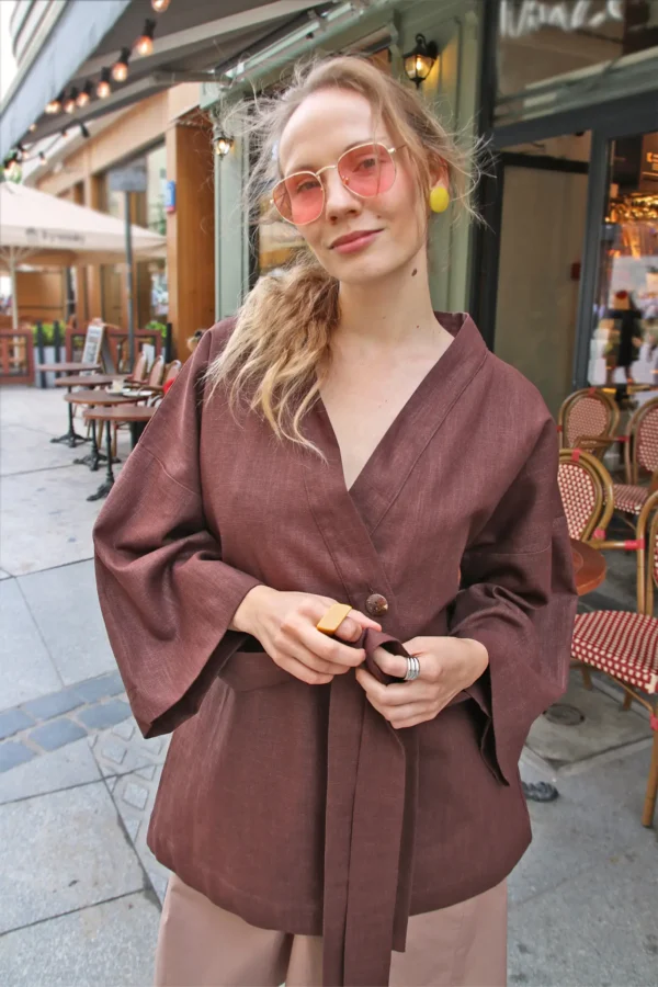 Czekoladowe Kimono Lniane