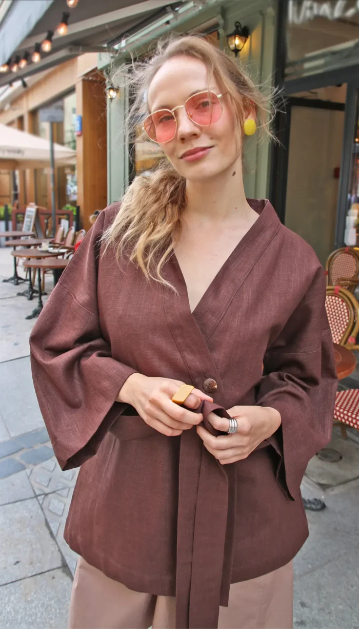 czekoladowe kimono lniane