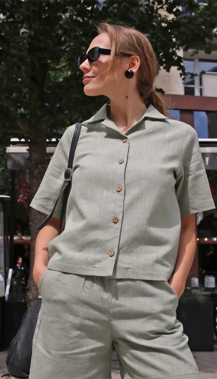 szałwiowa koszula z lnu