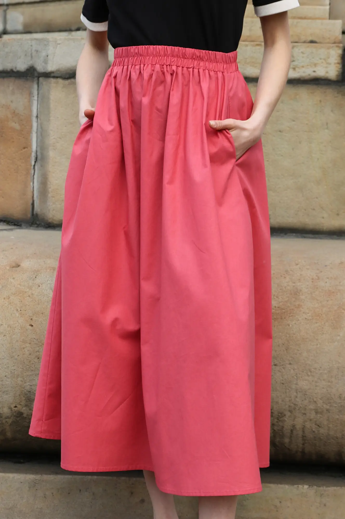 koralowa spodnica 0001 IMG 4878 » SNY VISION » ubrania dla kobiet i mężczyzn. koralowa spódnica z bawełny